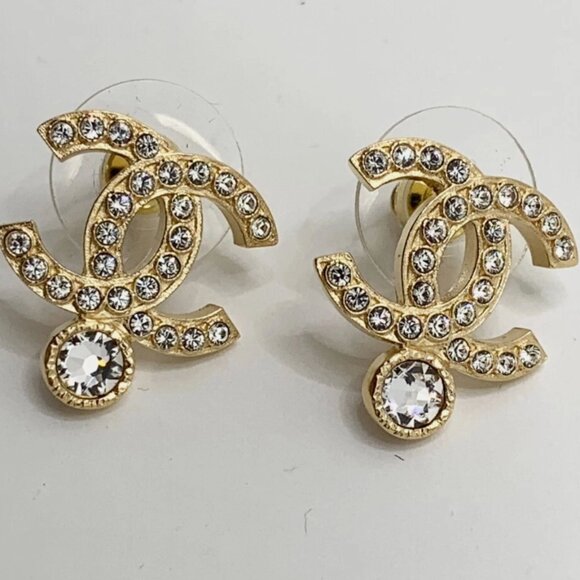 Authentic Chanel CC Earrings With Crystals Gold Hardware Brand New In Box - Picture 3 of 6
